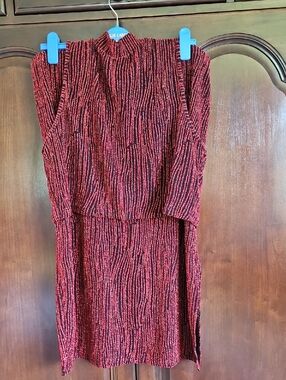 Blaque Label Red Textured Sleeveless Midi Dress with High Neck